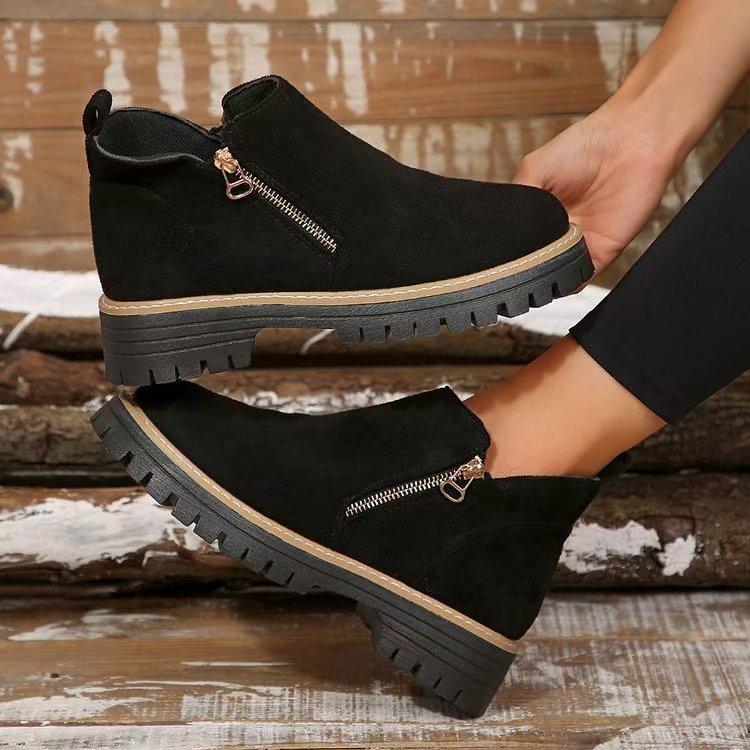 New Retro Design Casual Zipper Short Boots for Women Comfortable Versatile Non Slip Fashion Thick Soled Ankle Boots