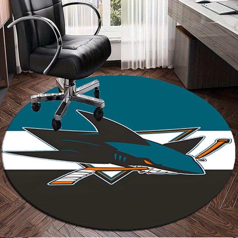 1PC San-Jose Sharks Hockey Round Rug, Non-slip Chair Mat, Home Decor, Circle Carpet Perfect for Office, Bedroom, Living Room,Christmas gift
