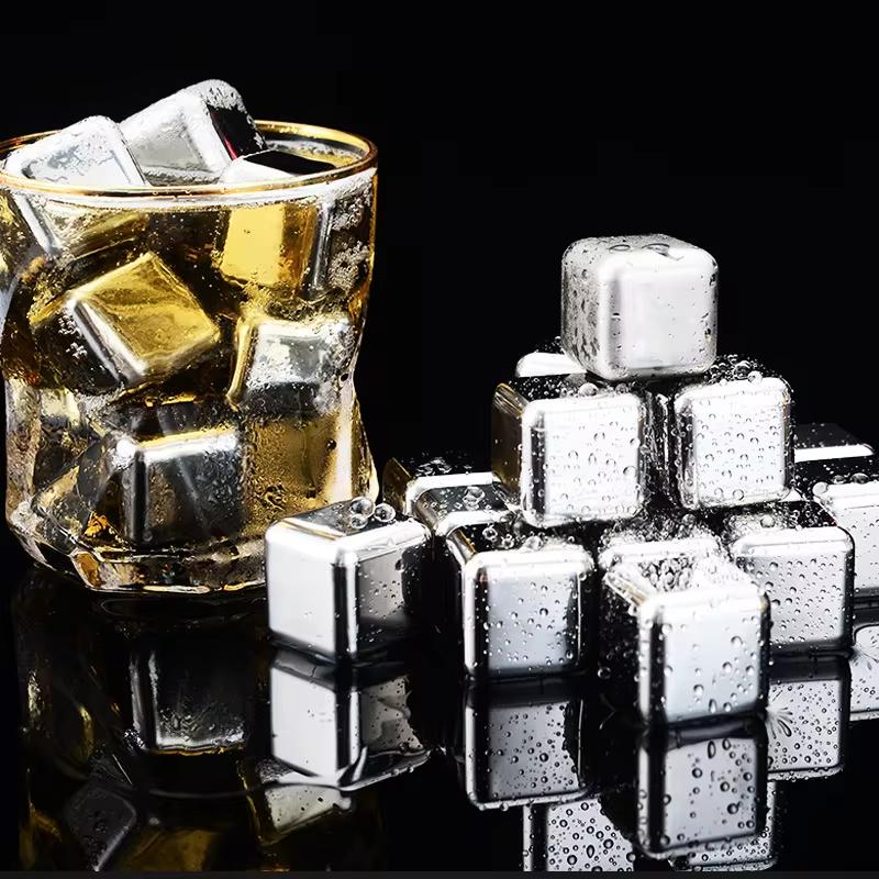 Stainless Steel Ice Cubes With Clip Reusable Chilling Stones Whiskey Cool Drink Freezer Gel Wine Tools Sumer Great Gift