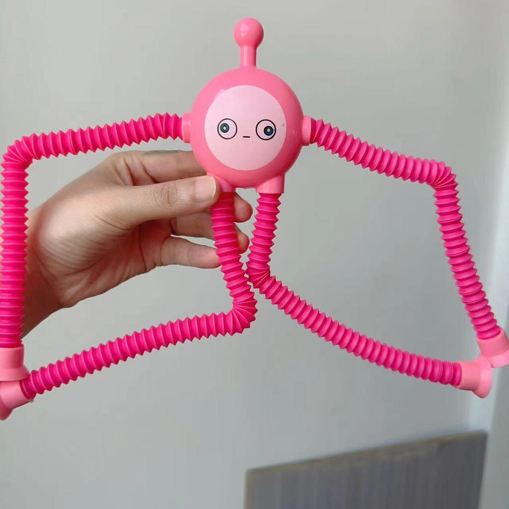 Creative Cartoon Giraffe Robot Egg Decompression Toy with Stretch Tube and Suction Cup, Featuring Ever-Changing Light-Up Hair.