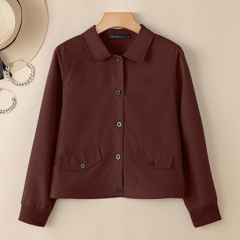 

ZANZEA Женская повседневная однотонная блузка с отложным воротником и длинными рукавами 5XL вино красного