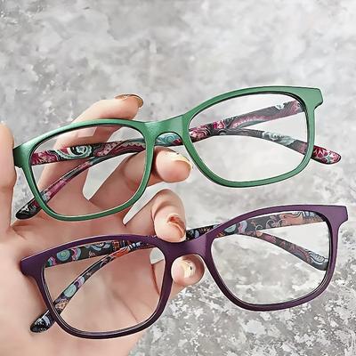 2pcs Women's Fashion Reading Glasses with Elegant Colorful Print Frames Lightweight Unisex Book-Reading Presbyopia Eyewear