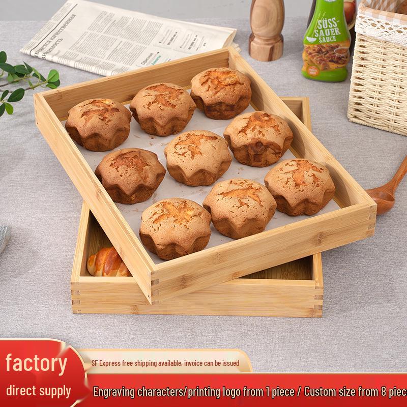 Bamboo Rectangular Wooden Tray for Bread, Cake, Pastry, and Food Display.