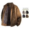 Men's Plus Size Fleece Lined Leather Baseball Jacket
