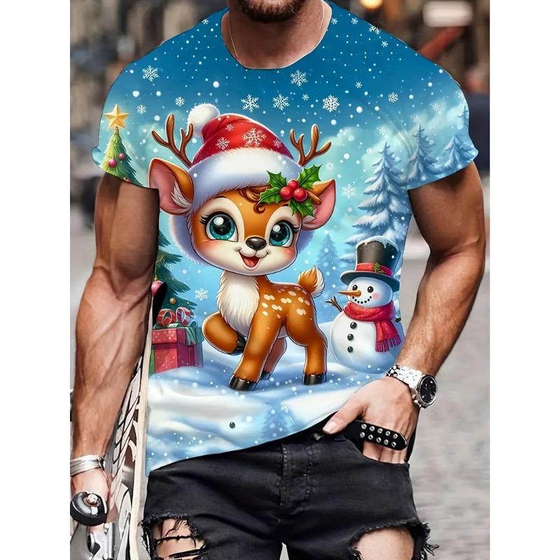 Men's Christmas Family Holiday Graphic T-Shirt Short Sleeve Crew Neck Casual Tshirts Top With Santa Hats Santa Claus Design Tees