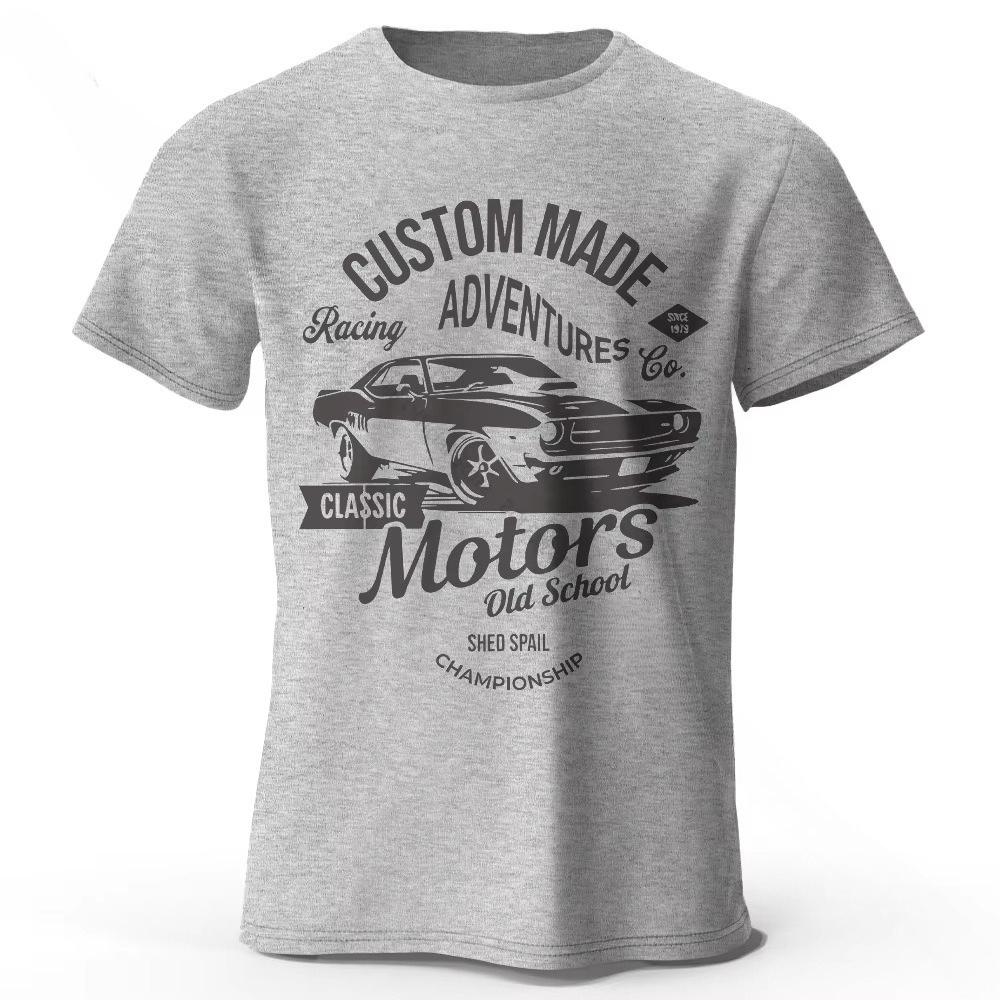 The Mans Carprinted Tshirt with Old School Graphics on Cotton The Mans and Womans Shortsleeved Tops S