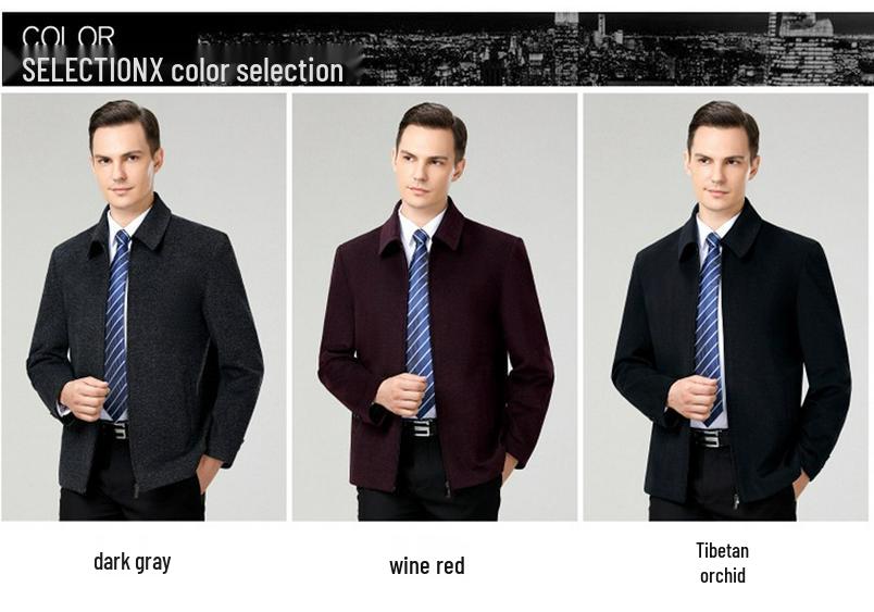 Men's Middle-Aged Autumn/Winter Thick Wool Business Casual Jacket - Plus Size Dad's Outerwear