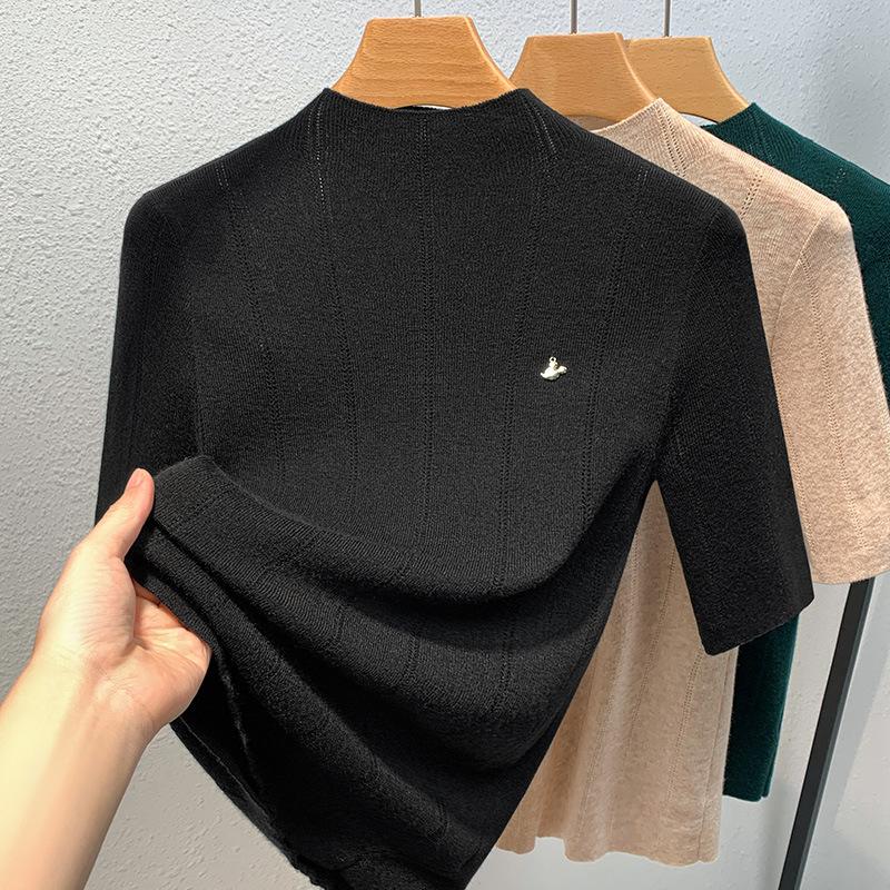 Bottom Button-down Women's Latest Women's Clothing Temperament Semi-turtleneck Pullover Elastic Inner Waist Top