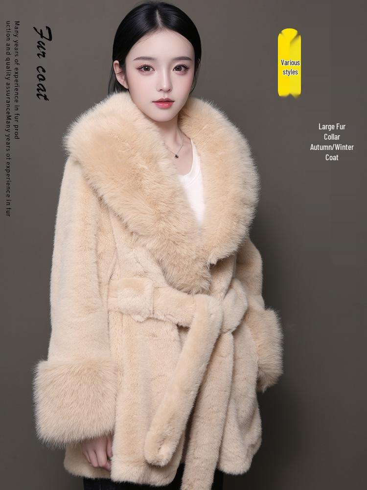 2025 Fall/Winter Plush Coat: Thick, Warm, and Slim-Fit with Belt & Large Fur Collar