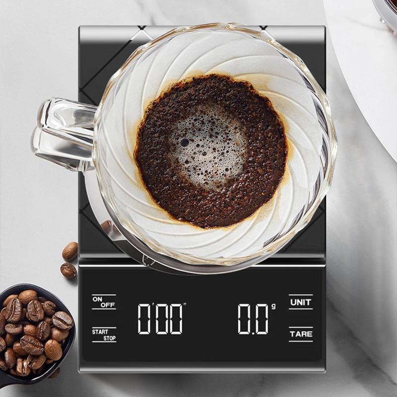 3kg/0.1g Kávová váha s časovačem Vysoce přesná digitální kuchyňská váha Vodotěsná potravinová kávová váha Měřicí váhy