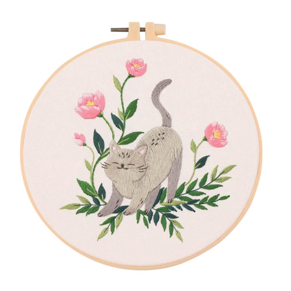 DIY Cat Embroidery Starter Kit With Embroidery Hoops Threads Needles Cross Stitch Kits For Beginners