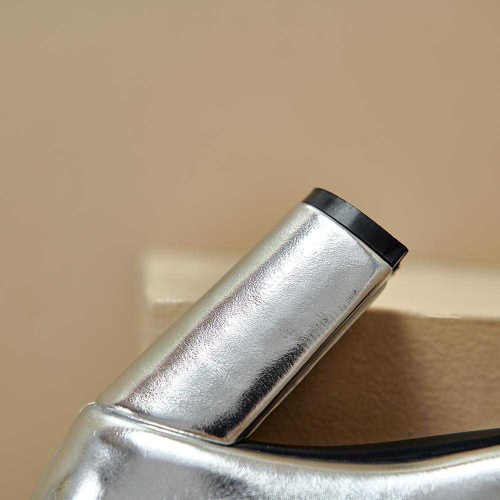 Gold Silver Women Mid Calf Boots High Heel Small Big Size 32 46