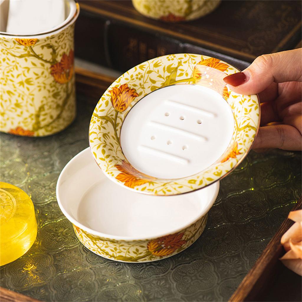 Plato de Jabón de Cerámica Con Flor Pintada a Mano Soporte para Jabón Para Decoración de Baño Elegante Soporte para Jabón Horneado a Alta Temperatura