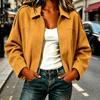 Women's Jacket with Notched Collar Zip Button Closure for Spring and Fall