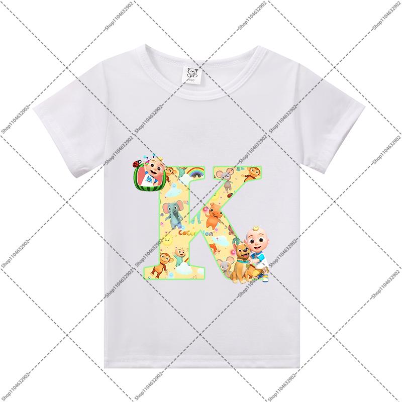 Cocomelons Kids Clothes Cartoon Anime Letter A-Z Print T-shirt Boys Girls Cute Cotton Tee Children Summer Fashion T Shirt Gifts