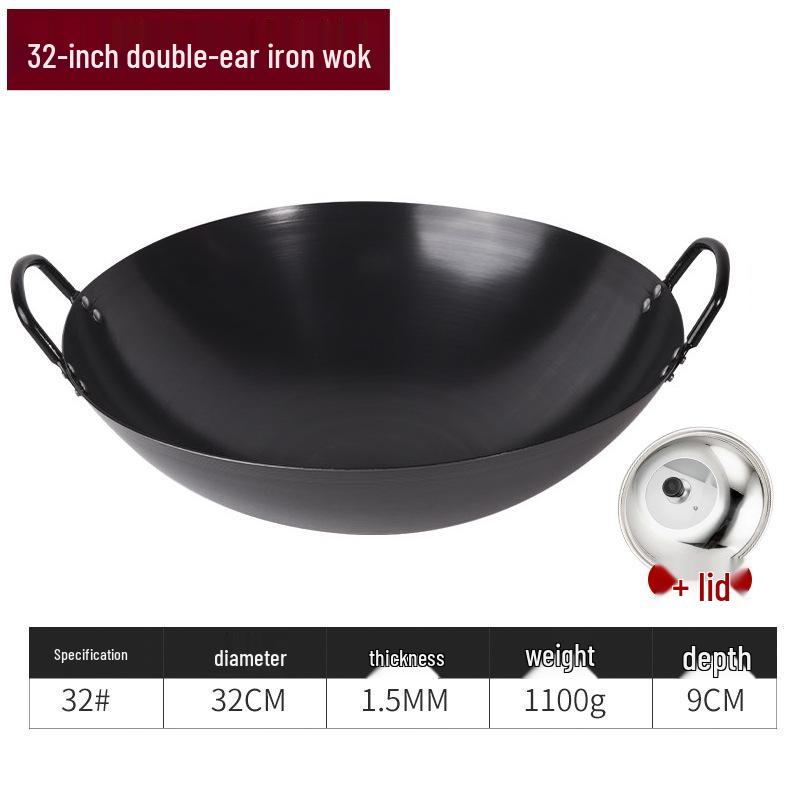 Classic Double-Ear Nitrided Iron Wok: Non-Stick, No Coating, Induction Compatible, Ideal for Home Stir-Frying