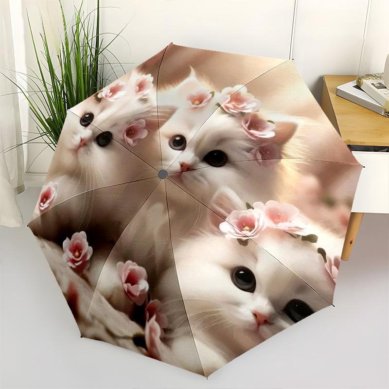 

1pc Animals: cats, lions, and cows Umbrella Portable Folding Umbrella Iron Frame Hole Bone Structure Outdoor Home Umbrella