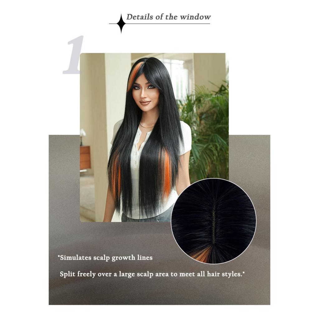 32" Extra Long Straight Wig for Cosplay – Vibrant Orange Base with Electric Blue Highlights Alt Fashion & Anime Conventions