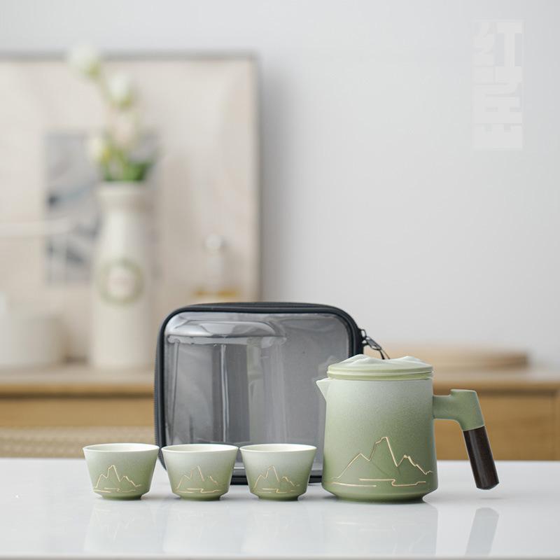 

Портативный походный чай для улицы, один чайник на четыре чашки, личная специальная чашка для чая Кунг-фу, экспресс-гостевая чашка, дорожный чайный набор 400ml