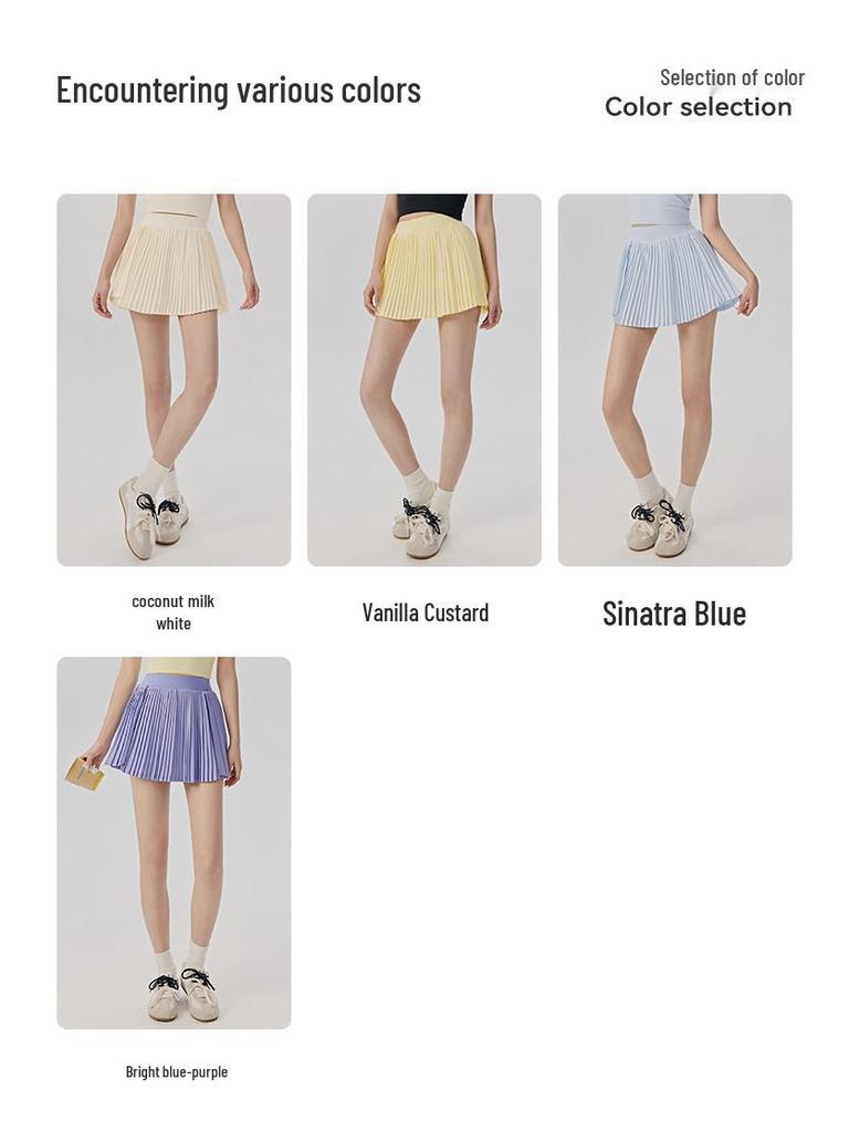 Women's High-Waisted Sports Skirt with Tennis Pocket, Accordion Pleats, Built-In Safety Shorts, and Anti-Exposure Design