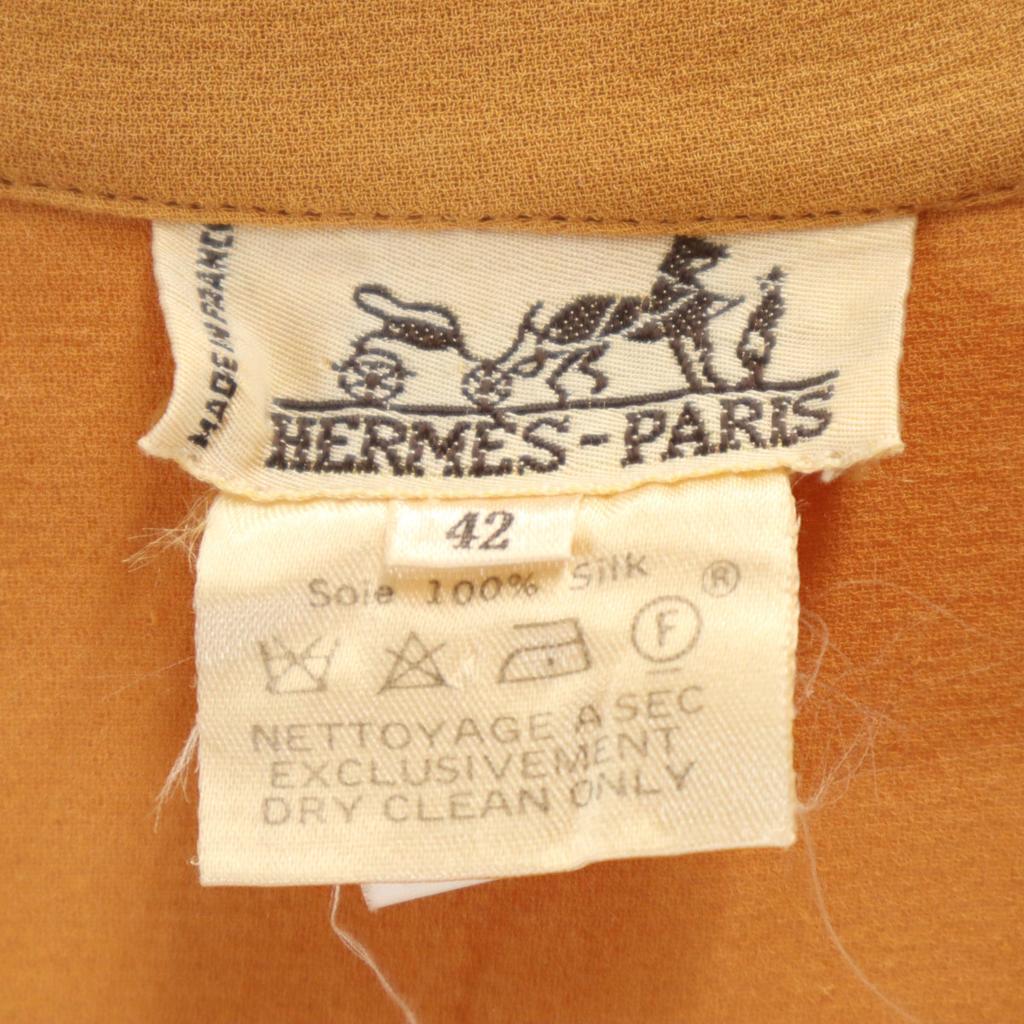 HERMES 90s French Silk Old Short sleeve shirt 42 Orange brown Women Used