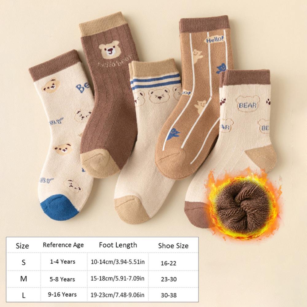 

Cartoon Bear Warm Plush Socks Terry Lining Mid-Crew Cozy Socks Kawaii Kids Thermal Socks 2 - L(9-16 Years)