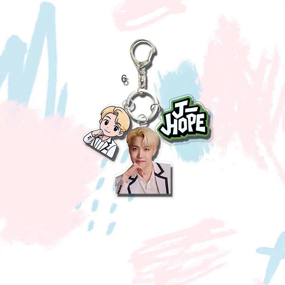 BTS White Suit Triple-Charm Keychain, Bangtan Boys Photo, Cartoon & Colorful Name Tag Keyring, Kpop Idol Bag Pendant for ARMY Fans