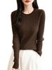 Women's Wool Striped Round Neck Knit Sweater - Loose, Simple Base Layer for a Chic Commute.