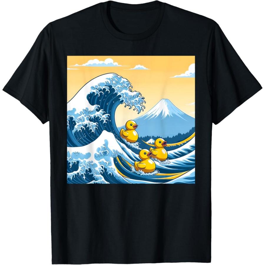 Great Wave With Rubber Ducks Funny Parody Japanese Art T-Shirt S