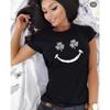 Summer Round Neck Love Clover Smiling Face Printed Top Fashionable Casual Pure Cotton Short Sleeved Women's T-shirt