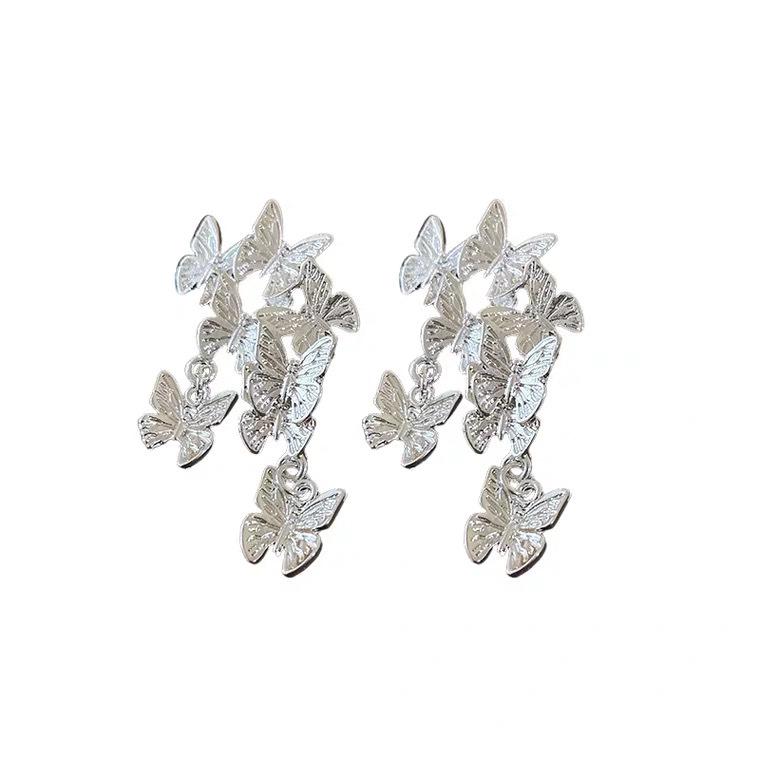 2024 Trendy French Retro Butterfly Tassel Earrings: Elegant Metal Studs