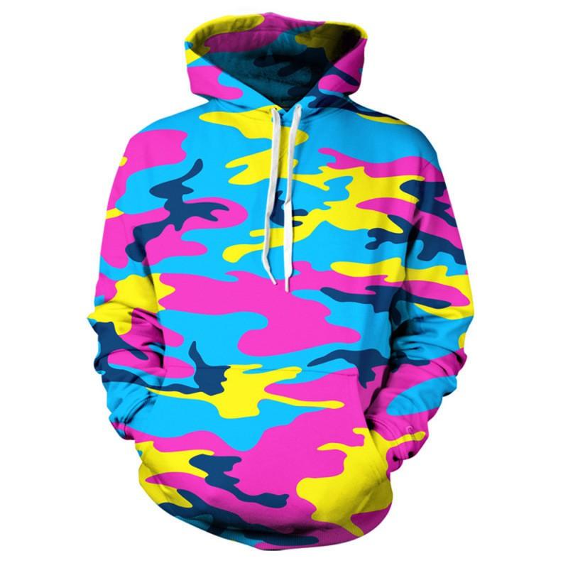 Mens Hooded Oversized Sweatshirt With 3D Camo Print Front Pocket Long Sleeve Fall Casual Wear