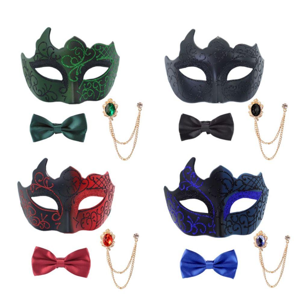 3 piece set Half Face Dance Mask Brooch Set Gentleman Party Cosplay Masquerade Prom Mask Painted Masquerade Mask Adult