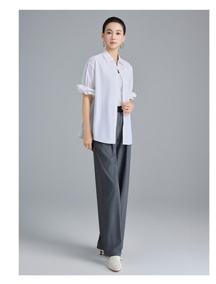 Design inspired shirt with bubble sleeves, simple and versatile women's top