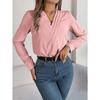 Elegant Fashion Layered V-neck Long Sleeved Women Shirt Solid Color Loose Casual Simple Office Blouse Ladies Basic Spring Autumn Tops Women's Clothing