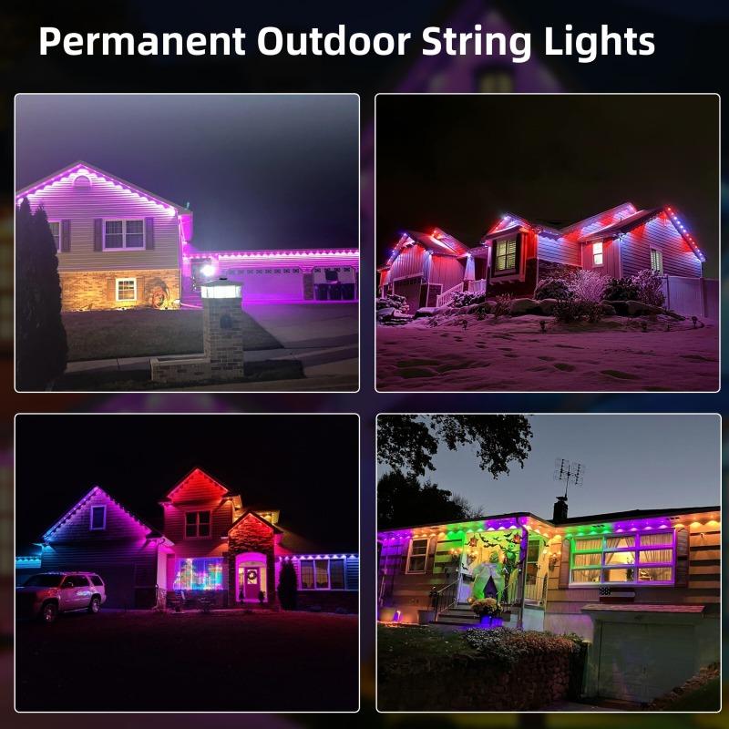 LED Permanent Outdoor Lights IP65 Waterproof RGBIC Eave Lights RGB+IC 100FT Smart LED Eaves Lights  DIY Holiday String Light