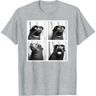 Animales Divertidos Foca con Gafas de Sol León Marino Genial Animal Marino Fotomatón Camiseta para Hombre Mujer Camiseta Oversize