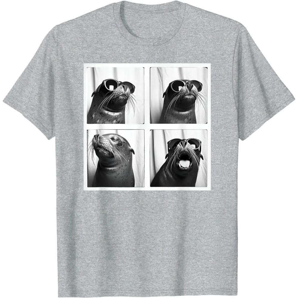 Funny Animals Seal with Sunglasses Cool Sea Lion Ocean Animal Photobooth T-Shirt for Men Women  Oversized T Shirt