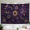 Decorative Galaxy Tapestry Wall Hanging Polyester Purple Night Sky Stars Moon Sun Celestial Art Poster for Bedroom Living Room H