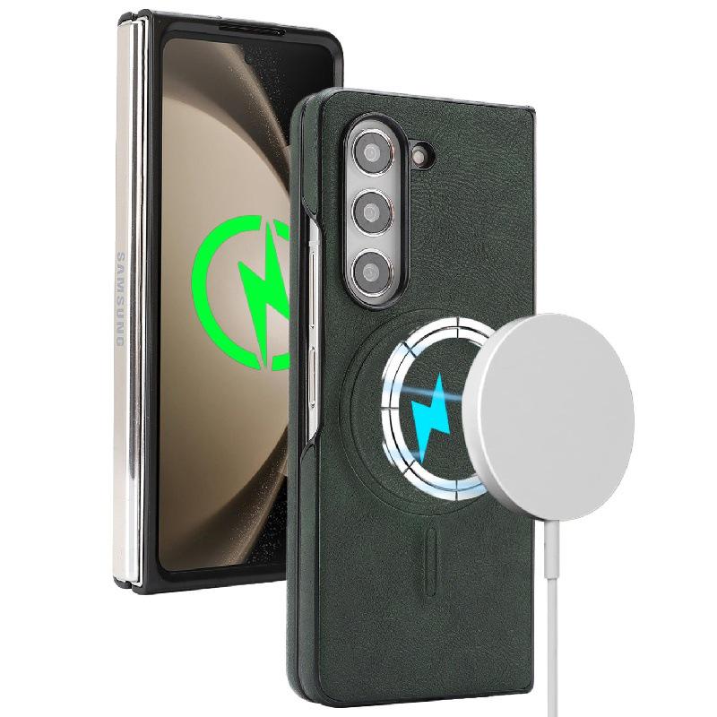 Samsung Z Fold7 Magnetické kožené pouzdro-peněženka s bezdrátovým nabíjením a sametovým vnitřkem