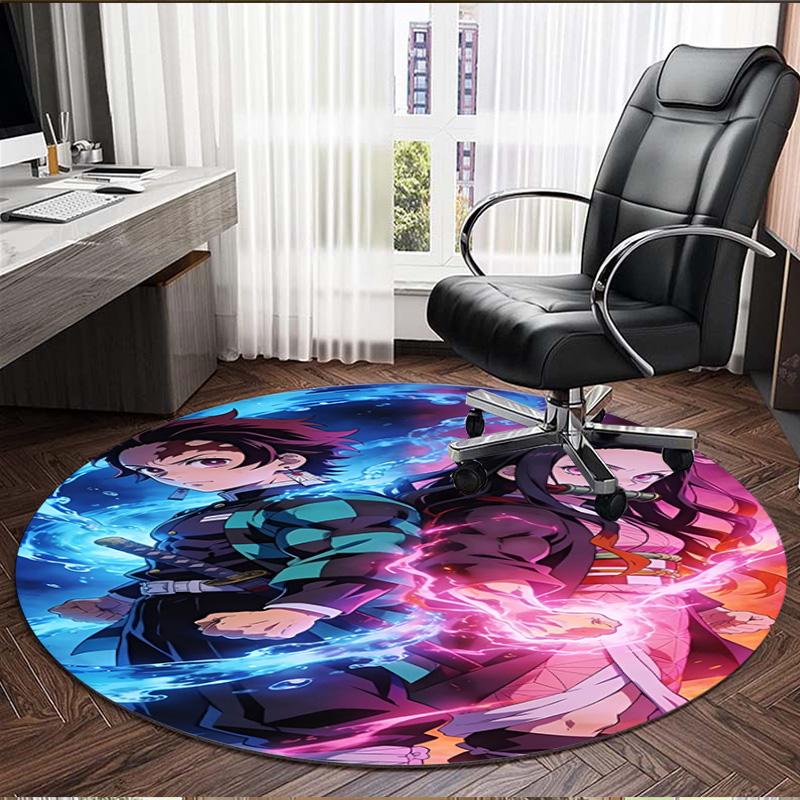 Demon Slayer Print Round Rug, Washable Floor Carpet, For Entryway Dorm Laundry Room Office Study, Home Decor Birthday Christmas Gift