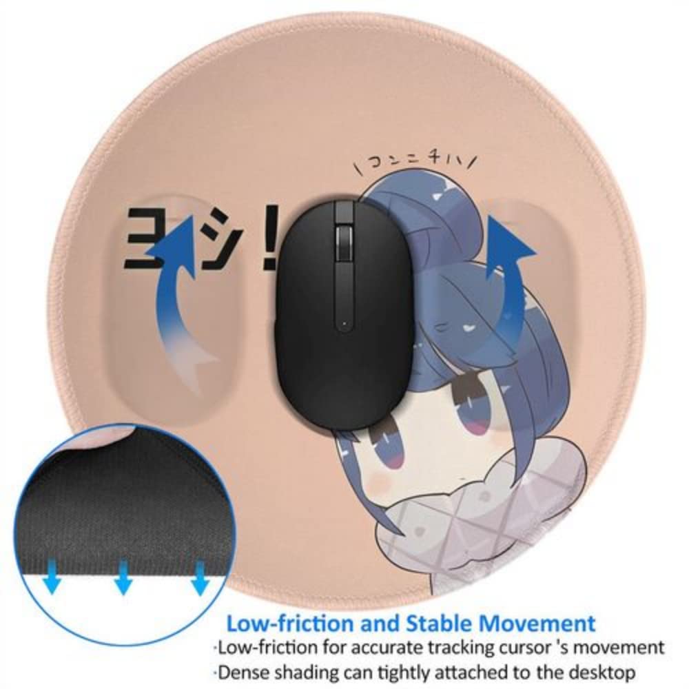 Laid Back Camp Genba Neko Mauspad für Gummi-Anime-Niedlich-Pad, Rund, Gummi, Arbeits-/Heimgebrauch, Rutschfeste Unterseite, Langlebig, Büro, Gaming, Multifunktional,