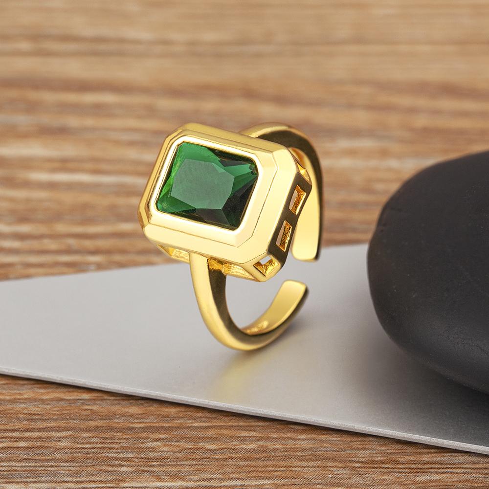 

Nidin Luxury Square Green Cubic Zirconia Rings Adjustable Temperament Elegant Wedding Party Accessory Newly Designed Jewelry золотой