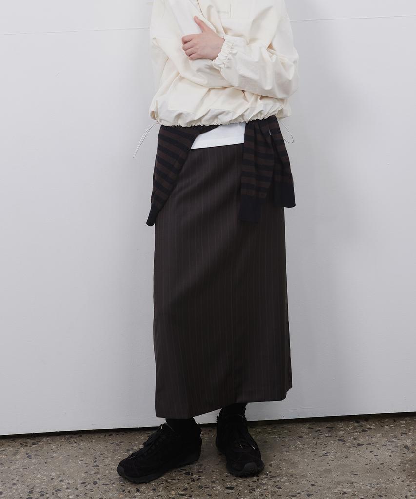 Ohesio Stripe Slit Long Skirt, Brown