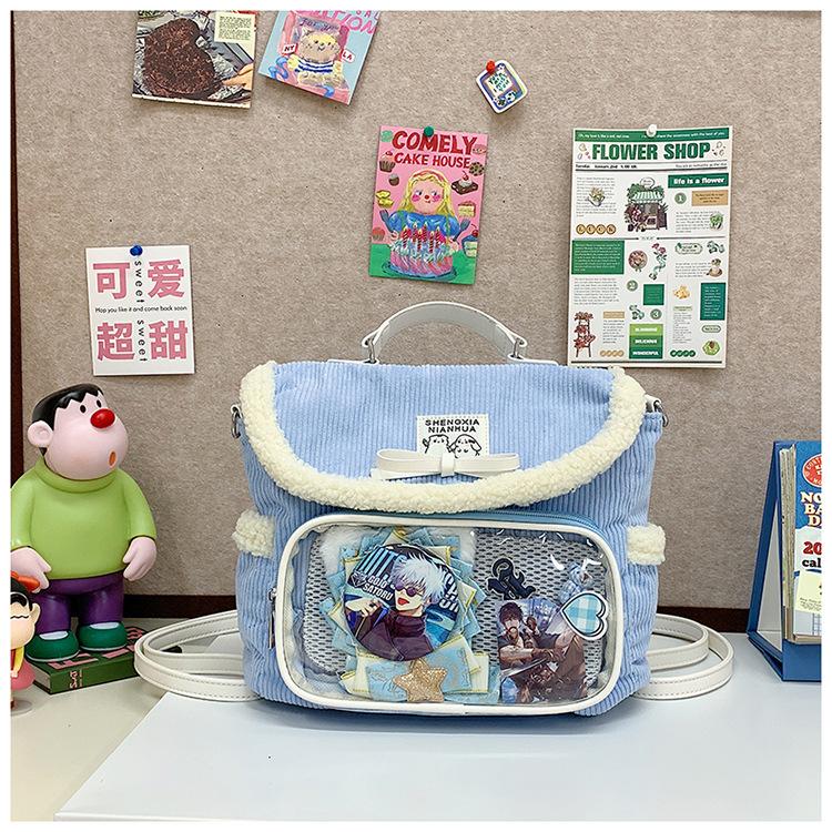 

Niche versatile cute furry backpack autumn and winter casual simple portable small backpack pain bag single shoulder oblique span bag светло-синий