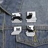 Punk Creative Black Kitten Enamel Pins Cartoon Cat Loves Work Brooch Custom Denim Lapel Badge Backpack Funny Animal Jewelry Gift