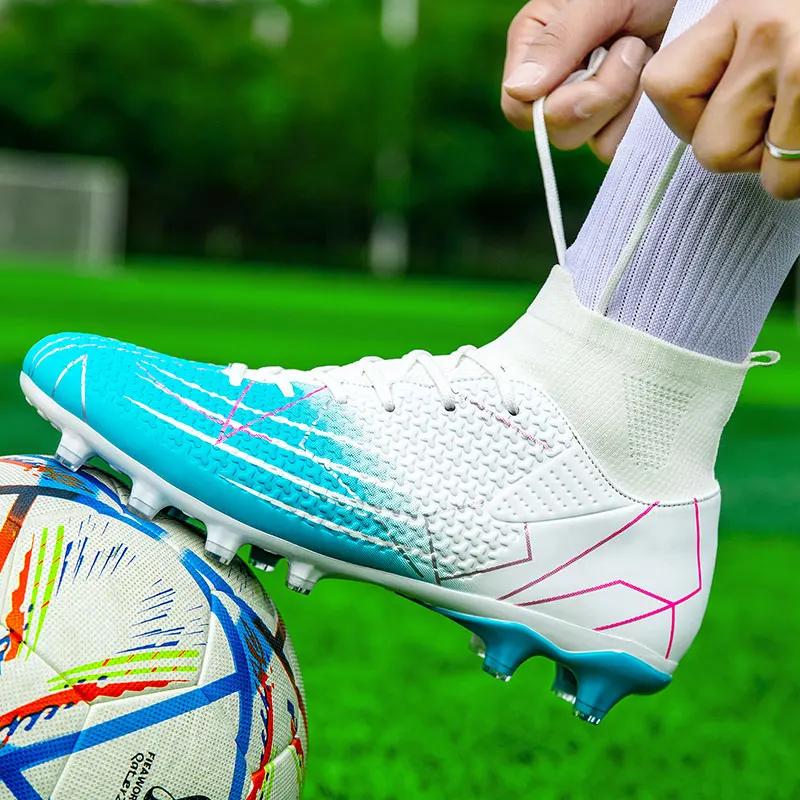 New Professional High Top Football Shoes Artificial Grass Leather Youth Students Training Soccer Shoes for Men And Women Sports