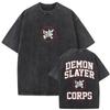 Vasket Vintage Anime Demon Slayer Agatsuma Zenitsu Dobbeltsidig Trykk T-skjorte Menn Kvinner Tegneserie Mote Oversized T-skjorte