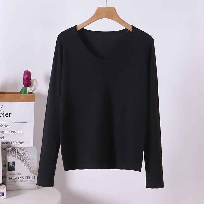 Women's Solid Color Half-High Neck Wool Knit Sweater - Autumn/Winter Short Thick Pullover Base Layer Knitwear