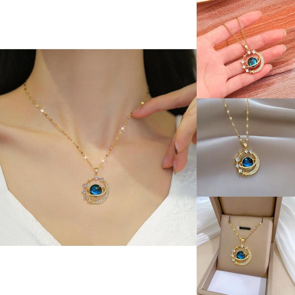 Stylish Alloy Vintage Moon And Star Pendant Necklace With Shimmering S Full